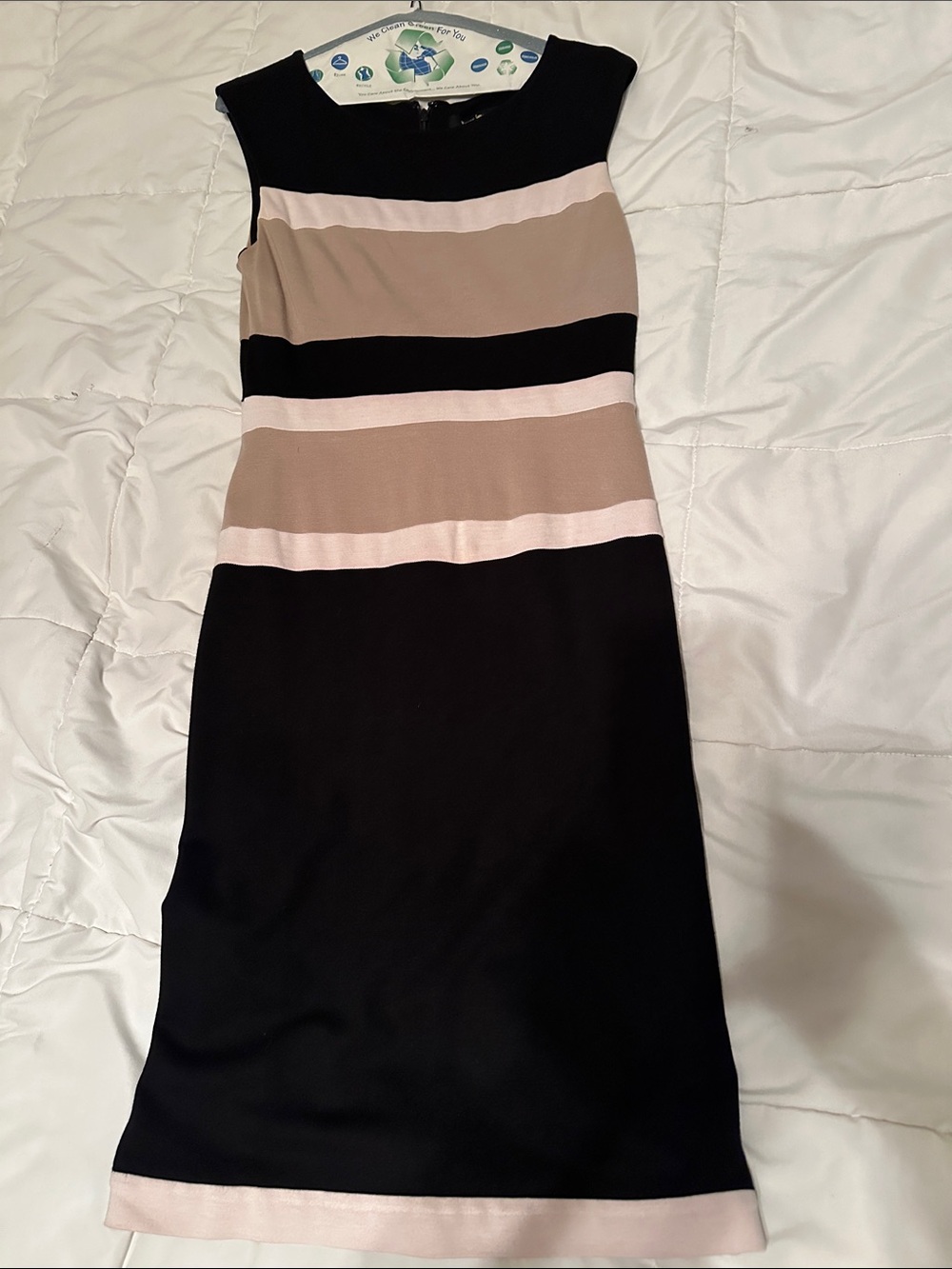 White House Black Market tan white and black midi dress